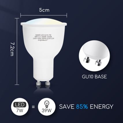 Bombilla LED regulable GU10/7W/230V 3000-6500K Wi-Fi - Aigostar