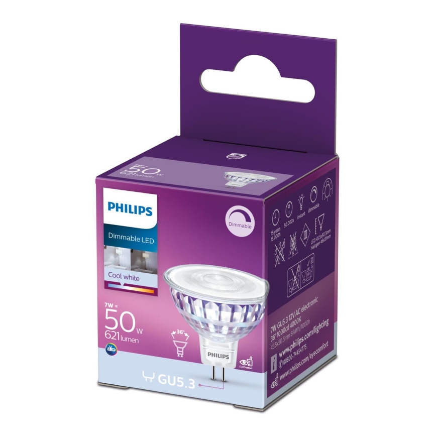 Bombilla LED regulable Philips GU5,3/7W/12V 4000K