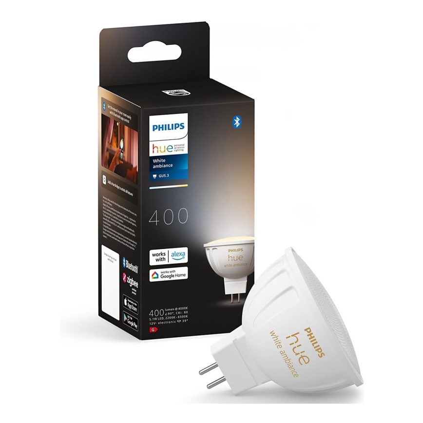 Bombilla LED regulable Philips Hue White Ambiance GU5,3/MR16/5,1W/12V 2200-6500K