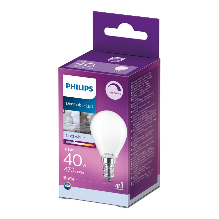 Bombilla LED regulable Philips P45 E14/4,5W/230V 4000K