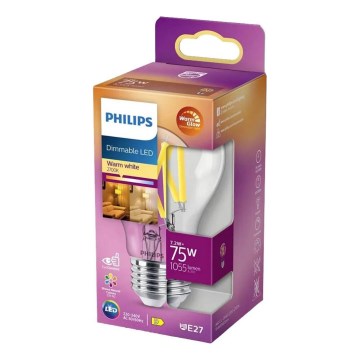 Bombilla LED regulable Philips Warm Glow A60 E27/7,9W/230V 2200-2700K CRI 90