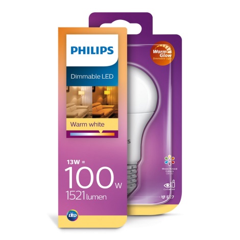 Bombilla LED Regulable Philips Warm Glow E27/13W/230V 2200K-2700K 