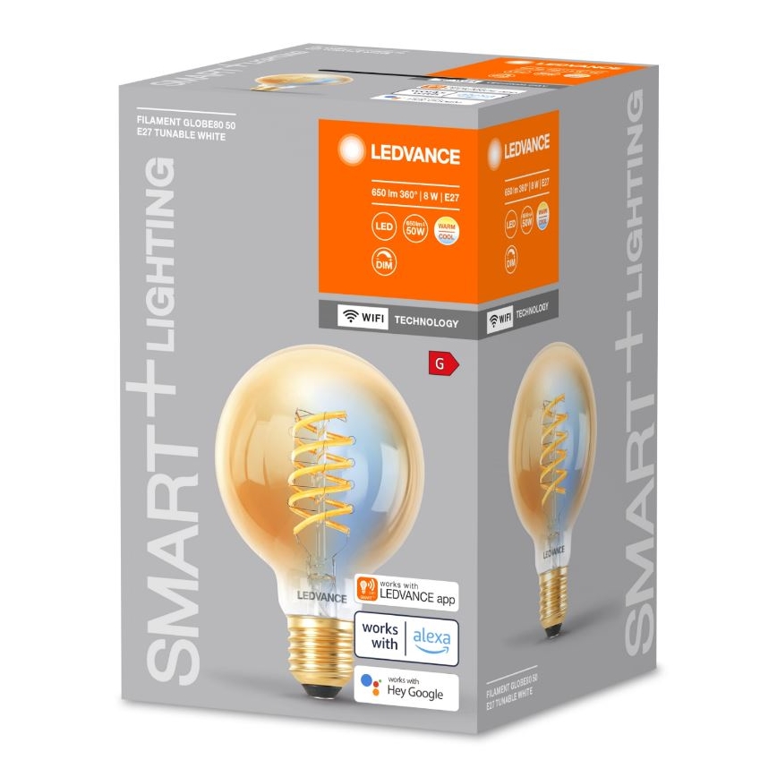 Bombilla LED regulable SMART+ FILAMENT GLOBE G80 E27/8W/230V 2200-5000K Wi-Fi - Ledvance