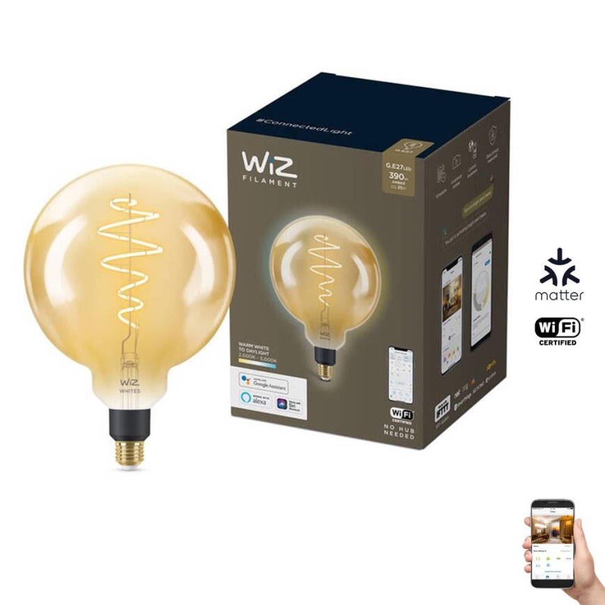 Bombilla LED regulable VINTAGE FILAMENT G200 E27/6W/230V 2000-5000K CRI 90 Wi-Fi - WiZ