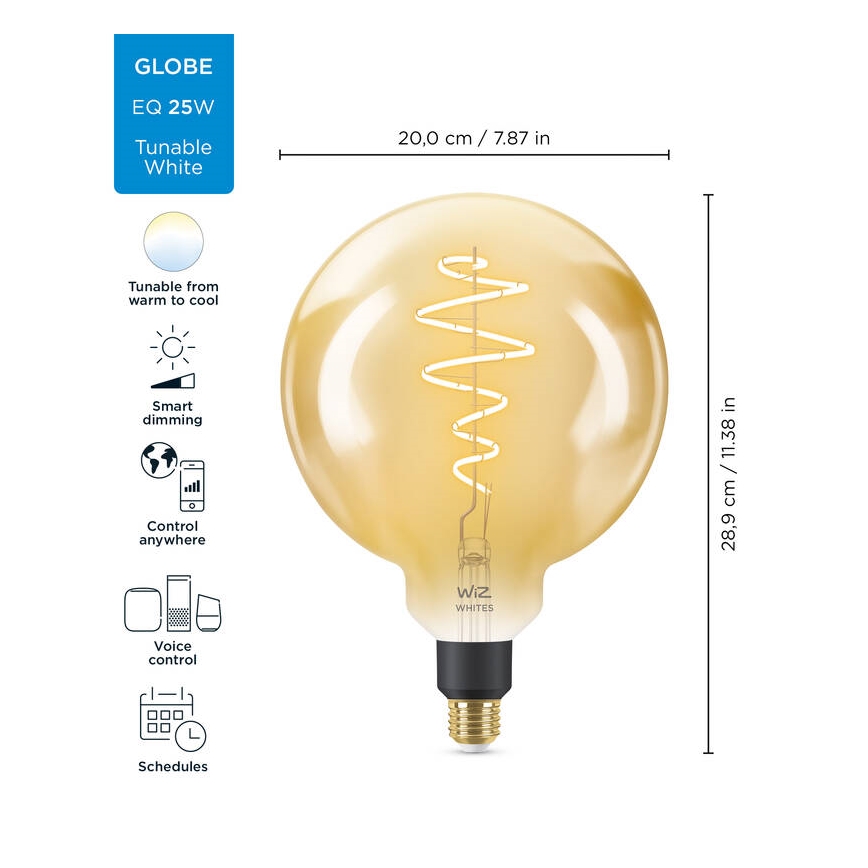 Bombilla LED regulable VINTAGE FILAMENT G200 E27/6W/230V 2000-5000K CRI 90 Wi-Fi - WiZ