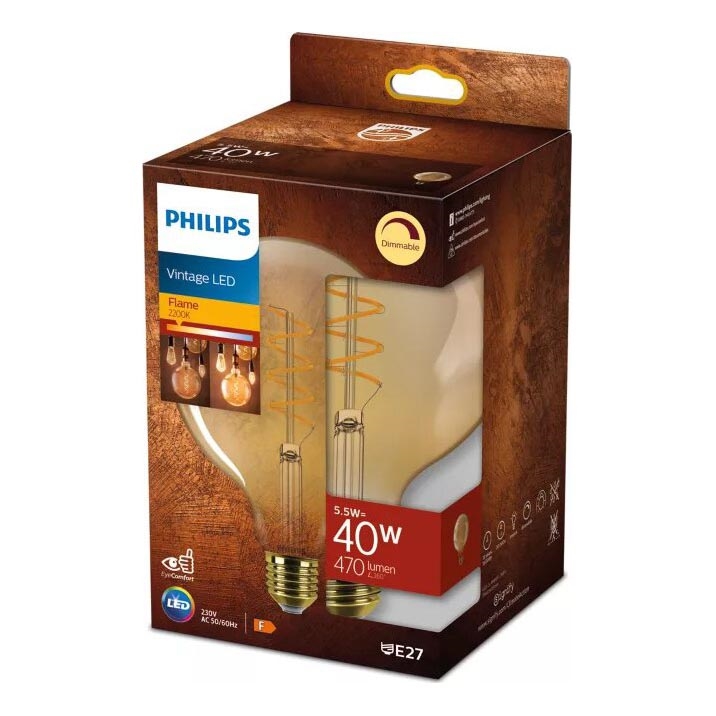 Bombilla LED regulable VINTAGE Philips G125 E27/5,5W/230V 2200K