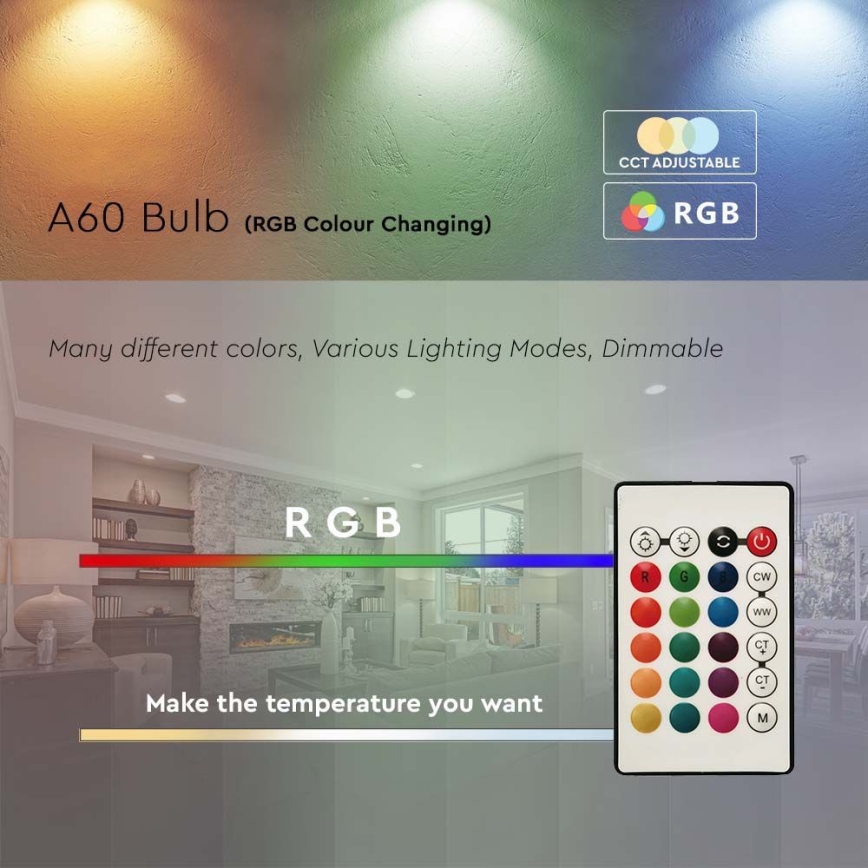 Bombilla LED RGB regulable A60 E27/8,5W/230V 4000K + control remoto