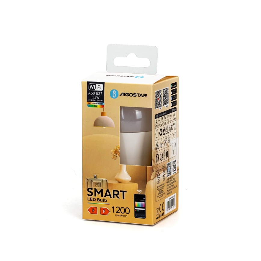 Bombilla LED RGBW regulable A60 E27/12W/230V 2700-6500K Wi-Fi - Aigostar
