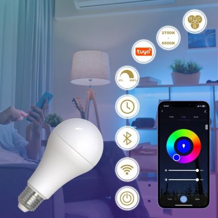 Bombilla LED RGBW regulable A60 E27/15W/230V 2700-6500K Wi-Fi Tuya