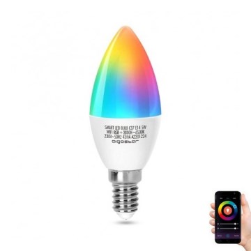 Bombilla LED RGBW regulable C37 E14/5W/230V 3000-6500K Wi-Fi - Aigostar