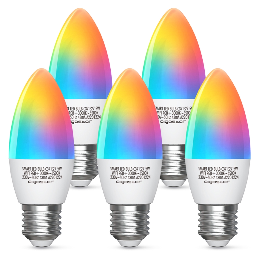 Bombilla LED RGBW regulable C37 E27/5W/230V 3000-6500K Wi-Fi - Aigostar