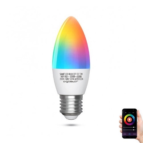 Bombilla LED RGBW regulable C37 E27/7W/230V 3000-6500K Wi-Fi - Aigostar
