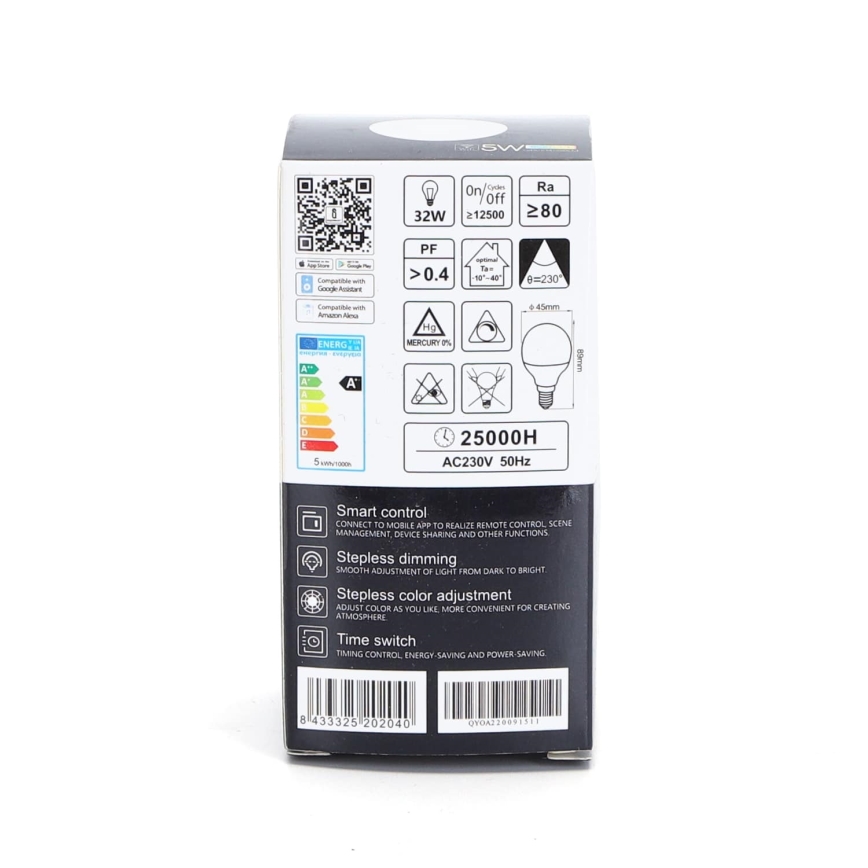 Bombilla LED RGBW regulable G45 E14/5W/230V 3000-6500K Wi-Fi - Aigostar
