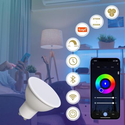 Bombilla LED RGBW regulable GU10/4,5W/230V 2700-6500K Wi-Fi Tuya