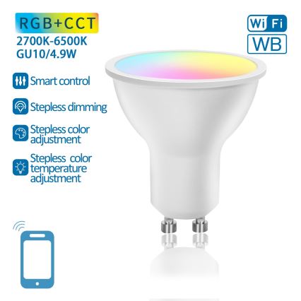 Bombilla LED RGBW regulable GU10/4,9W/230V 2700-6500K Wi-Fi - Aigostar