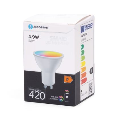 Bombilla LED RGBW regulable GU10/4,9W/230V 2700-6500K Wi-Fi - Aigostar