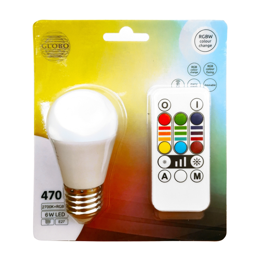 Bombilla LED RGBW regulable E27/6W/230V 3000K + control remoto - Globo