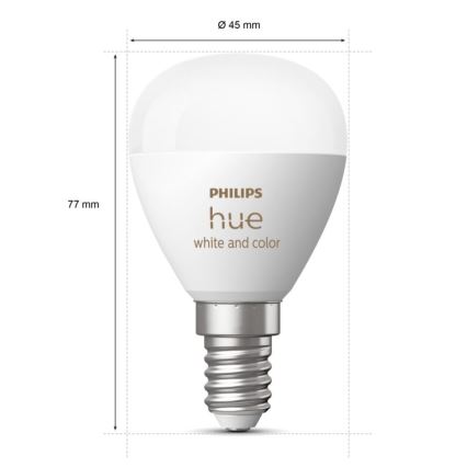 Bombilla LED RGBW regulable Philips Hue White And Color Ambiance P45 E14/5,1W/230V 2000-6500K
