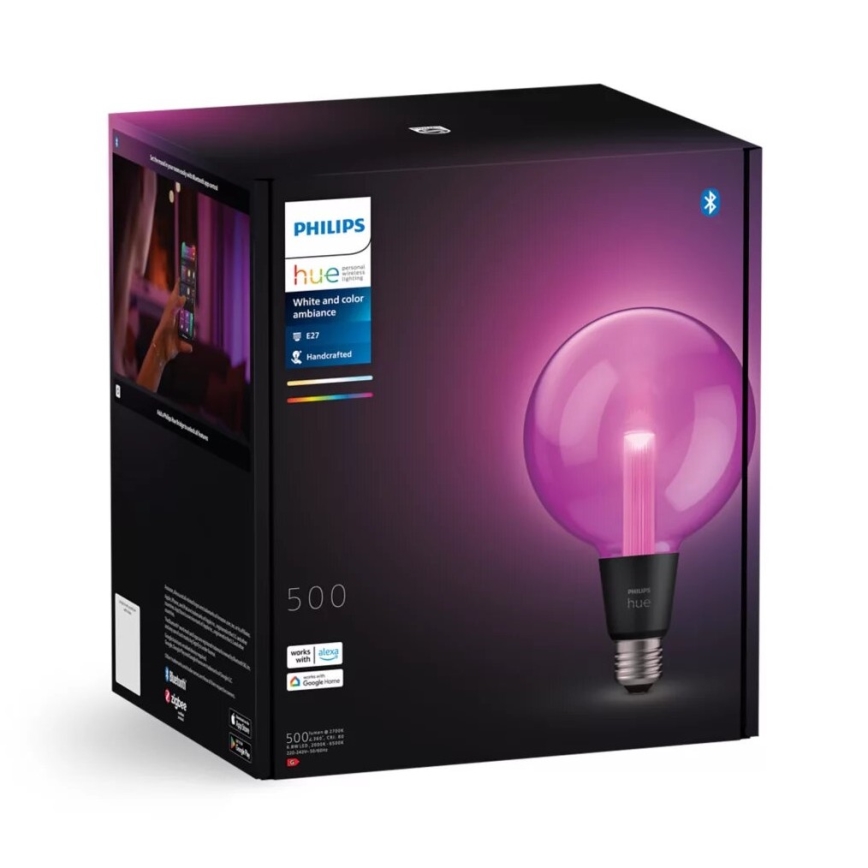 Bombilla LED RGBW regulable Philips Hue White And Color Ambiance G125 E27/6,8W/230V 2000-6500K