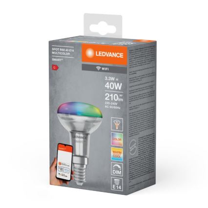 Bombilla LED RGBW regulable SMART+ R50 E14/3,3W/230V 2700-6500K Wi-Fi - Ledvance