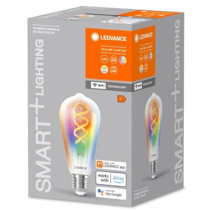 Bombilla LED RGBW regulable SMART+ FILAMENT EDISON ST64 E27/4,8W/230V 2700-6500K Wi-Fi - Ledvance