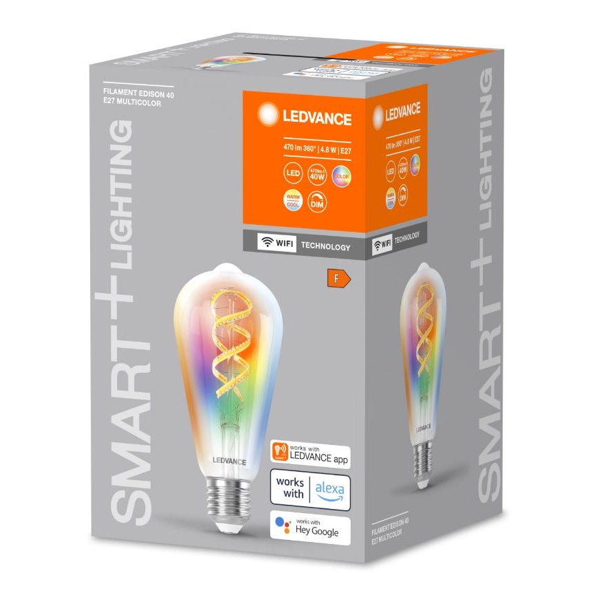 Bombilla LED RGBW regulable SMART+ FILAMENT EDISON ST64 E27/4,8W/230V 2700-6500K Wi-Fi - Ledvance