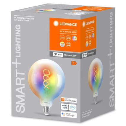 Bombilla LED RGBW regulable SMART+ FILAMENT E27/4,8W/230V 2700-6500K Wi-Fi - Ledvance