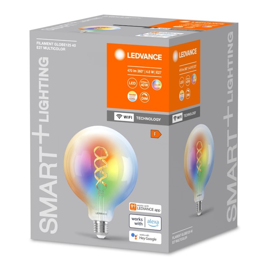 Bombilla LED RGBW regulable SMART+ FILAMENT E27/4,8W/230V 2700-6500K Wi-Fi - Ledvance