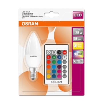 Bombilla LED RGBW regulable STAR E14/4,5W/230V 2700K + mando a distancia - Osram