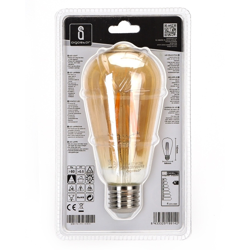 Bombilla LED ST64 E27/4W/230V 2200K - Aigostar