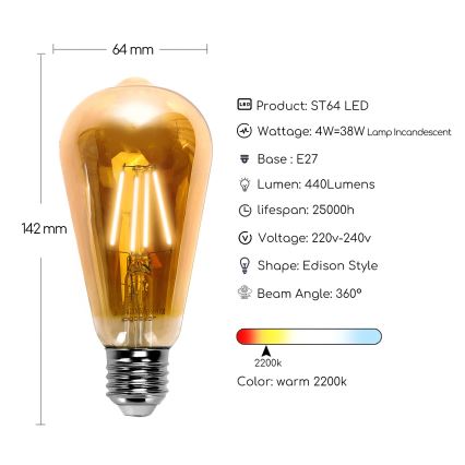 Bombilla LED ST64 E27/4W/230V 2200K - Aigostar