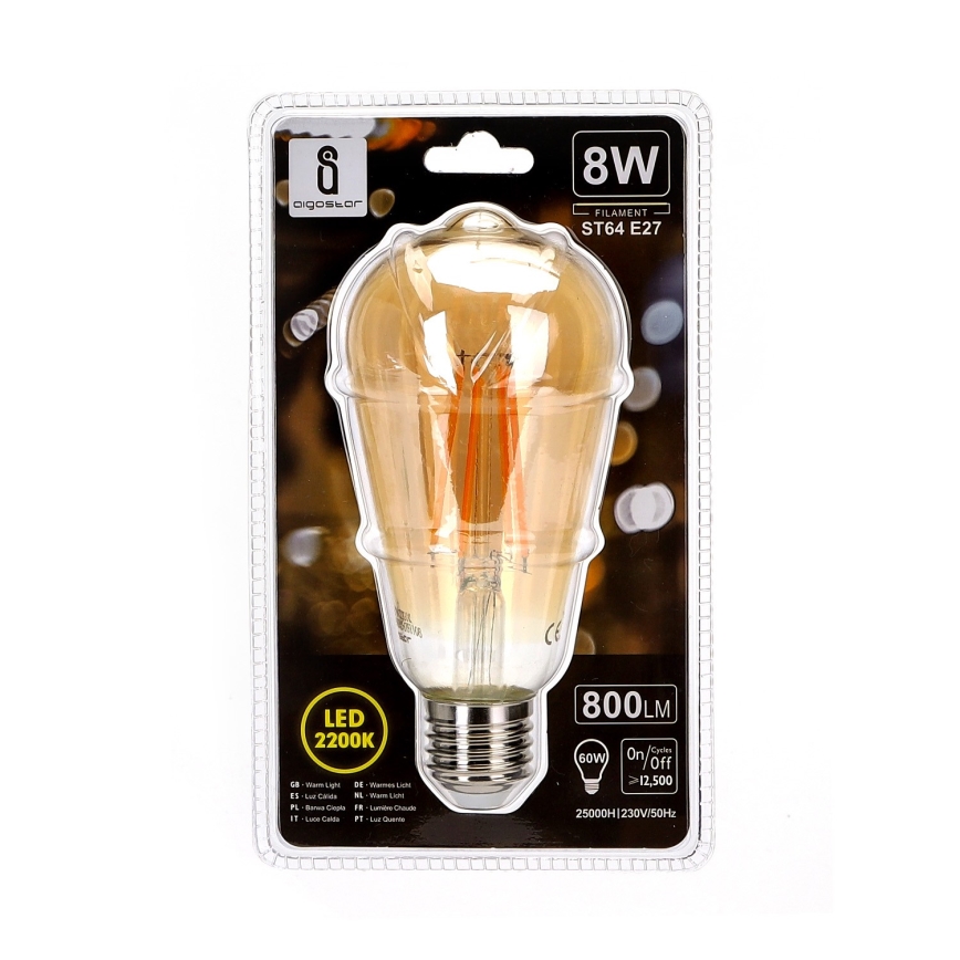 Bombilla LED ST64 E27/8W/230V 2200K - Aigostar