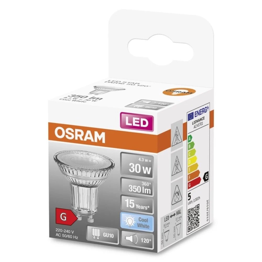Bombilla LED STAR PAR16 GU10/4,3W/230V 4000K 120° - Osram