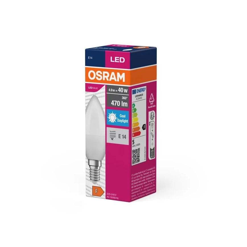 Bombilla LED VALUE B40 E14/4,9W/230V 6500K - Osram