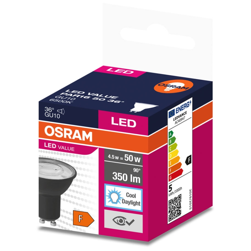Bombilla LED VALUE PAR16 GU10/4,5W/230V 4000K 36° negro - Ledvance