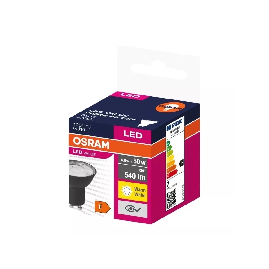 Bombilla LED VALUE PAR16 GU10/6,9W/230V 2700K 120° negro - Ledvance