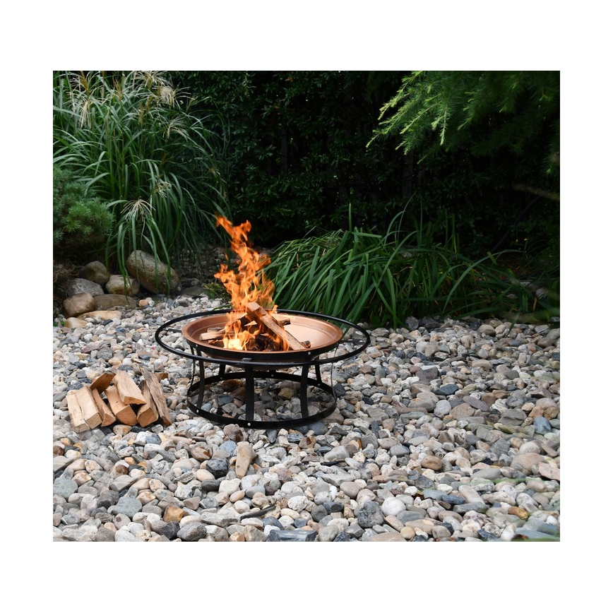 Brasero portátil de leña con parrilla negro/cobre