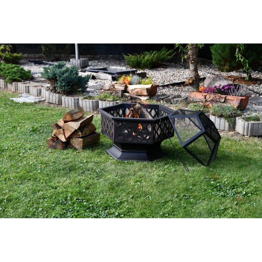Brasero portátil de leña con parrilla negro/patina