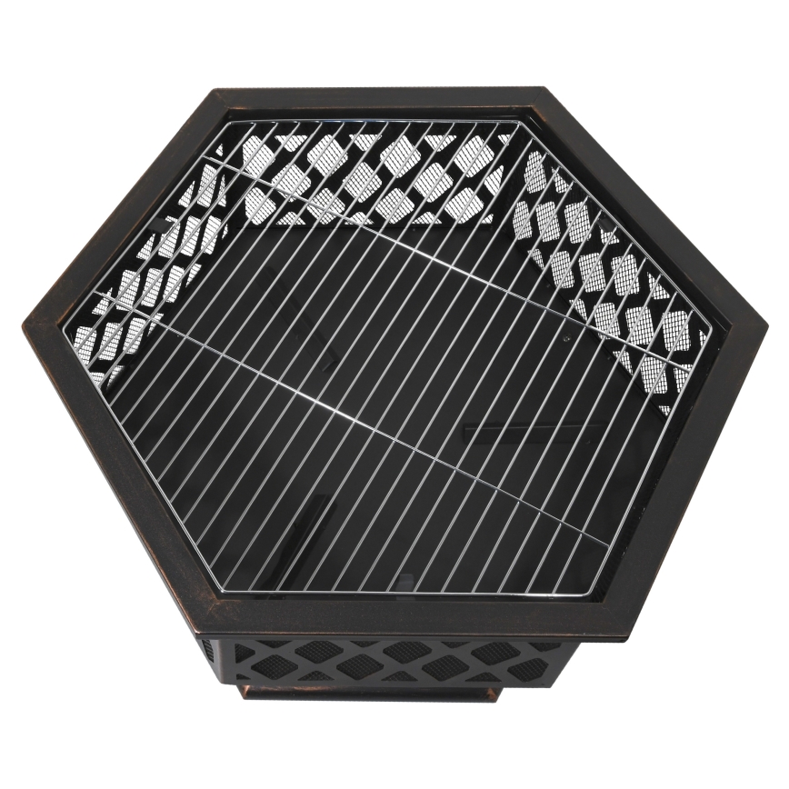 Brasero portátil de leña con parrilla negro/patina