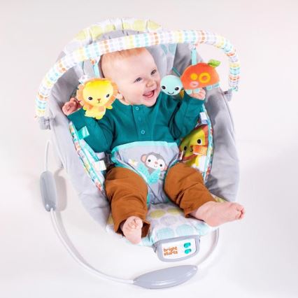 Bright Starts - Tumbona vibratoria infantil con melodía WHIMSICAL WILD