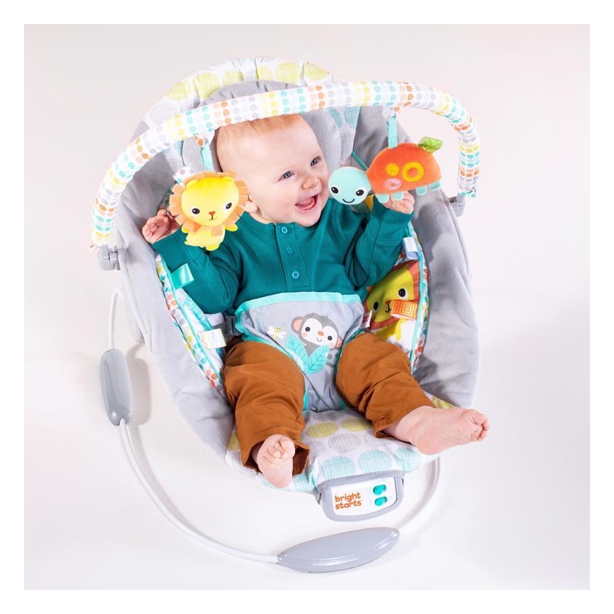 Bright Starts - Tumbona vibratoria infantil con melodía WHIMSICAL WILD