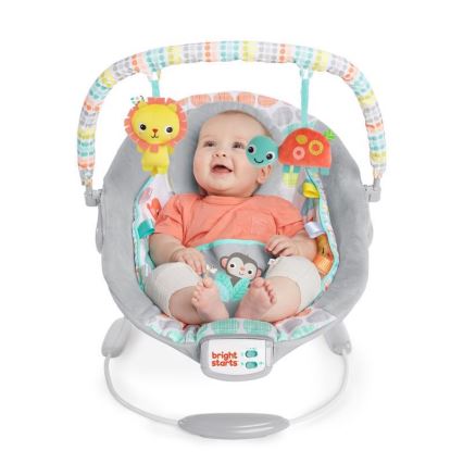 Bright Starts - Tumbona vibratoria infantil con melodía WHIMSICAL WILD