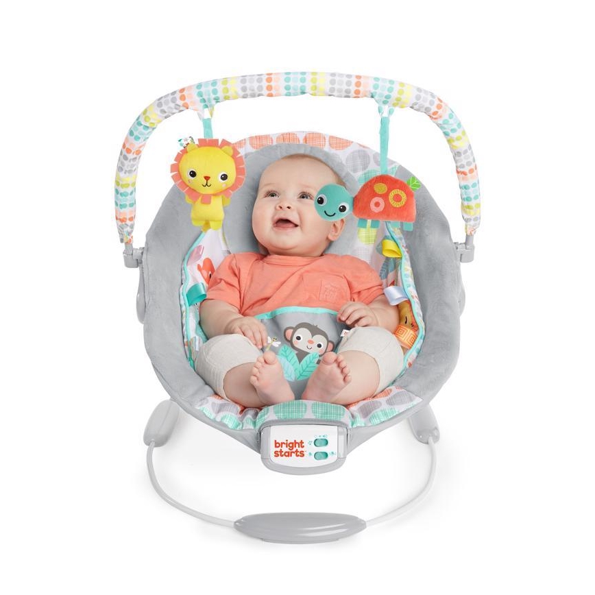 Bright Starts - Tumbona vibratoria infantil con melodía WHIMSICAL WILD