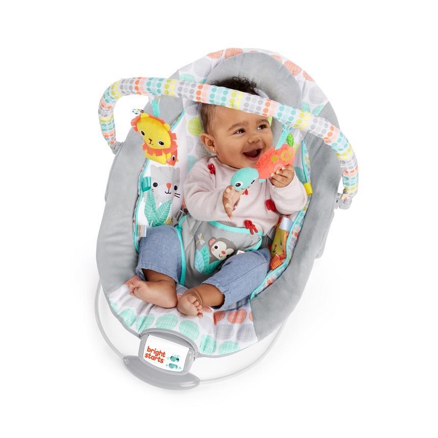 Bright Starts - Tumbona vibratoria infantil con melodía WHIMSICAL WILD