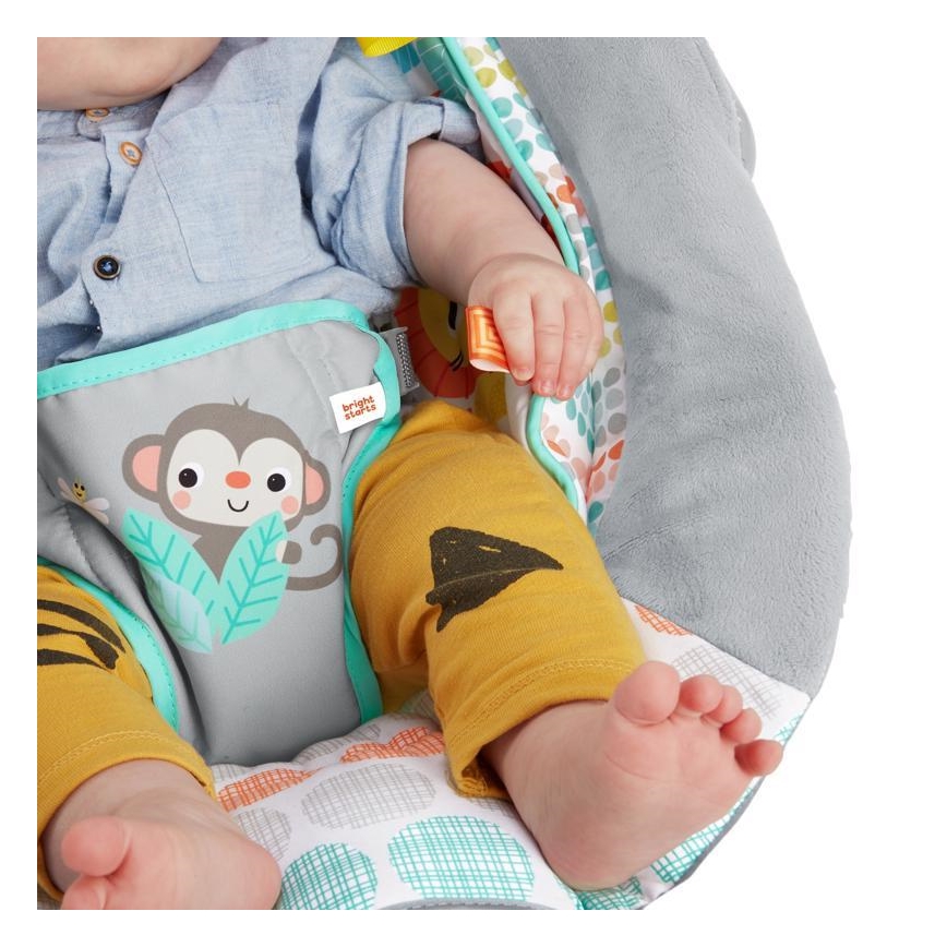 Bright Starts - Tumbona vibratoria infantil con melodía WHIMSICAL WILD