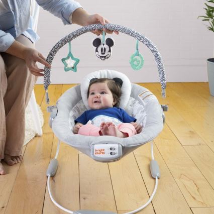 Bright Starts - Tumbona vibratoria para bebés con melodía MICKEY MOUSE 3xLR14