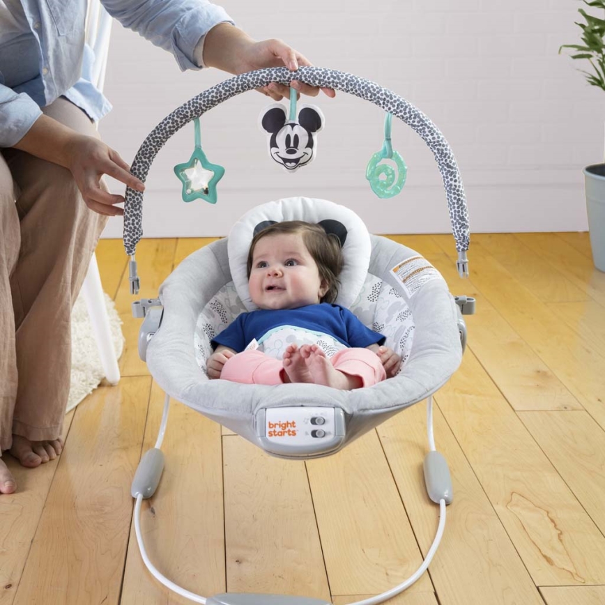 Bright Starts - Tumbona vibratoria para bebés con melodía MICKEY MOUSE 3xLR14