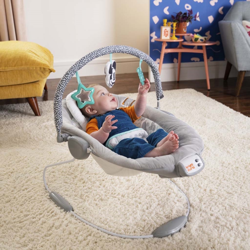Bright Starts - Tumbona vibratoria para bebés con melodía MICKEY MOUSE 3xLR14