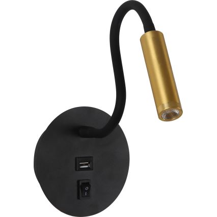 Brilagi - Aplique flexible LED con puerto USB MAYA LED/3W/230V negro/dorado