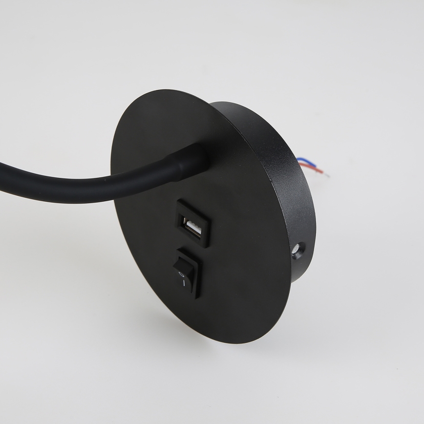Brilagi - Aplique flexible LED con puerto USB MAYA LED/3W/230V negro/dorado